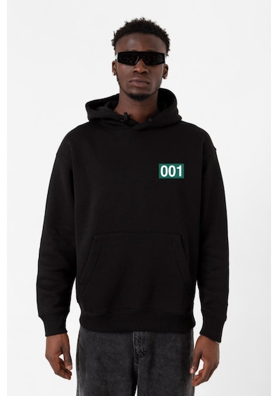 Squid Game Player 001 Siyah Erkek 3ip Kapşonlu Sweatshirt Siyah