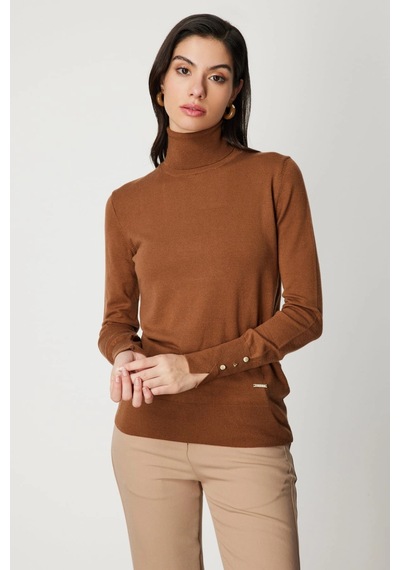 On Fashion Kadın Kahverengi Boğazlı Kazak 63503 Kahve