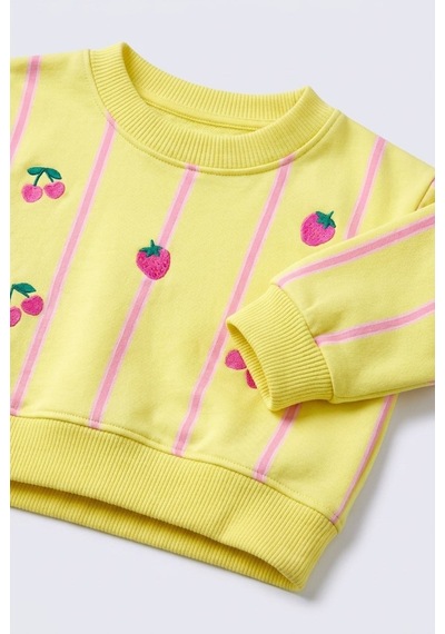 Magu Kız Çocuk Çilek Kiraz Desenli Sarı Sweatshirt Ve Eşofman Takımı Çok Renkli