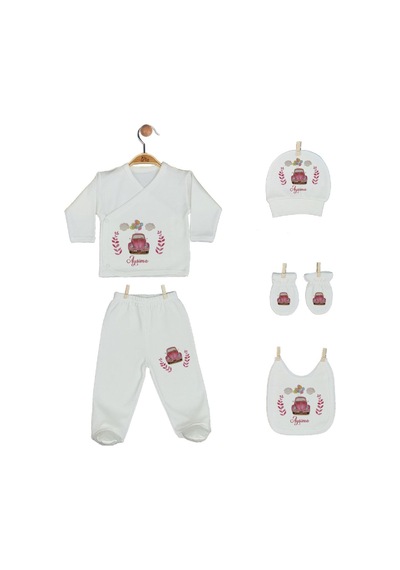 Pia Baby 2010 İsme Özel Arabalı Beşli Zıbın Set Krem