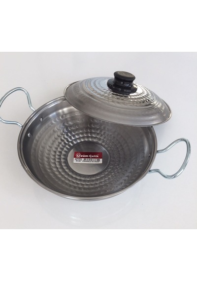 Kapaklı Paslanmaz Kavurma Sacı - Krom Çelik 3 No 35 CM + Ahşap Kaşık