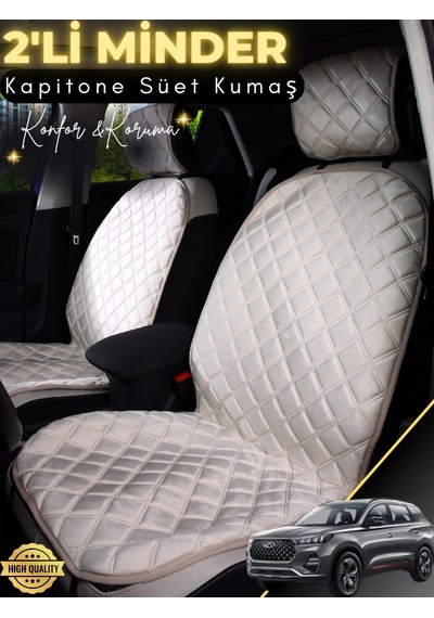 Chery Tiggo 7 Pro Uyumlu 2'li Süet Oto Koltuk Minderi Universal Hızlı Montaj Su Geçirmez A4 Bej