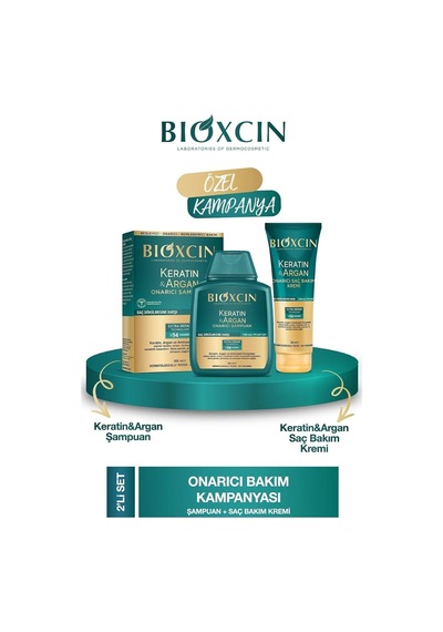 Keratin & Argan Onarıcı Şampuan 300ml + Kertin Argan Saç Bakım Kremi Genel