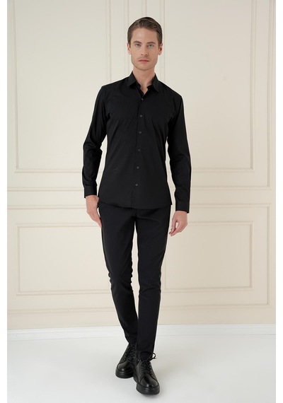 Efor Slim Fit Pamuk Uzun Kol Klasik Siyah Gömlek Gk 745 Siyah