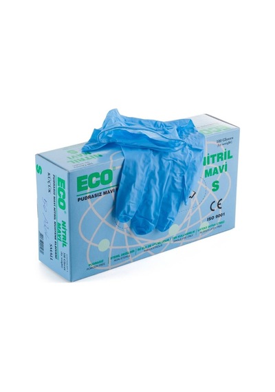 Eco Nitril Pudrasız Muayene Eldiveni Mavi 100'lü