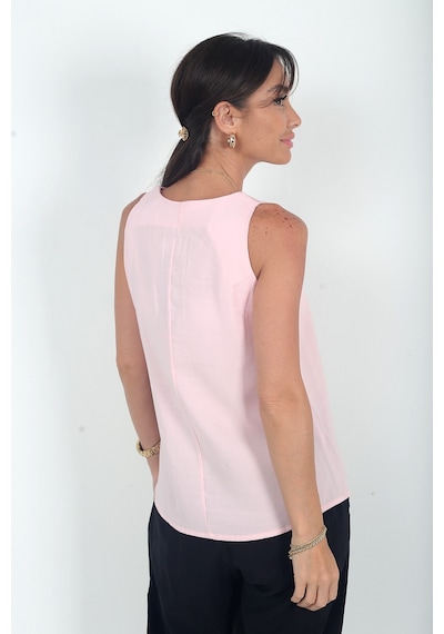 By Saygı Kadın V Yaka Pervazlı İtalyan Cotton Lyocell Bluz Pembe By Saygı Kadın V Yaka Pervazlı İtalyan Cotton Lyocell Bluz Pembe