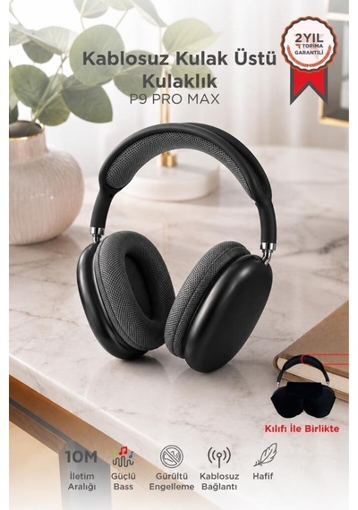 Premium Bilgisayar Spor Dinleme Bluetooth Kulaklık P9 Pro Max Siyah
