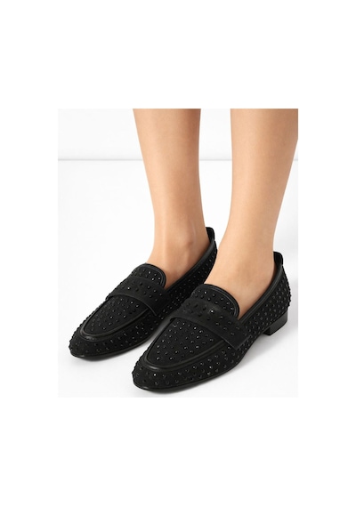 Mery Ceyn Taşlı Küt Kare Loafer Şık Babet Siyah-siyah