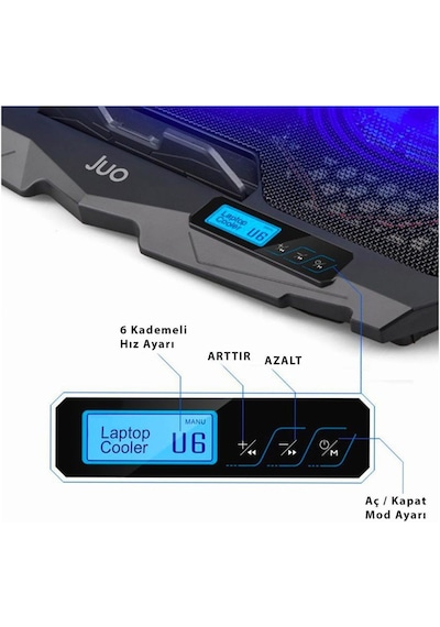 Juo C1 Led Ekranlı Notebook Soğutucu 4 Fanlı Hız ve Yükseklik Ayarlı