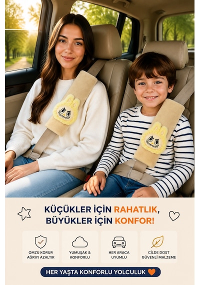 Bunny Sarı Emniyet Kemeri Aksesuarı - Emniyet Kemeri Kılıfı - Araç Emniyet Kemeri Omuz Koruyucu 1 Adet