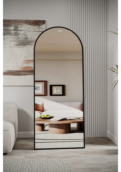 Evdemo Pamir Siyah Metal Çerçeveli Ayaklı Oval Boy Aynası 180x70 Cm Siyah