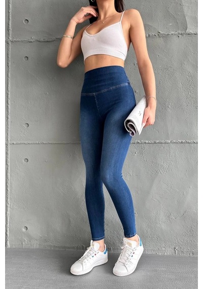 Lacivert Ekstra Yüksek Bel Kot Tayt Pantolon Jeggings Lacivert