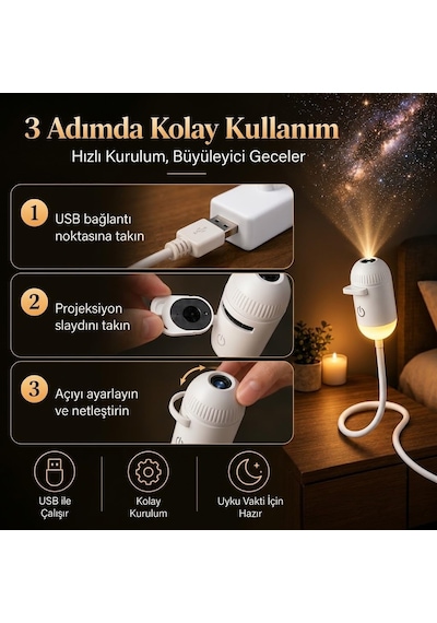 Tr Galaksi Projektör Gece Lambası, Yıldız Yansıtmalı Usb Işık Diğer