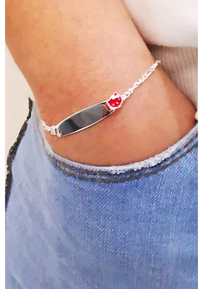 Omar Silver Çocuk Plakalı Künye Bileklik Kırmızı Hello Kitty Gümü
