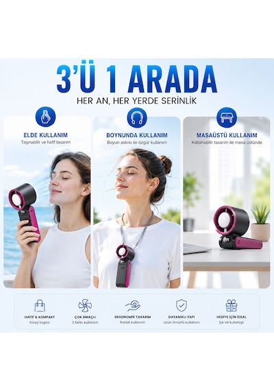 Y19s Taşınabilir Turbo Fan 199 Kademeli Şarjlı Mini Vantilatör Led Ekranlı Sessiz El Fanı
