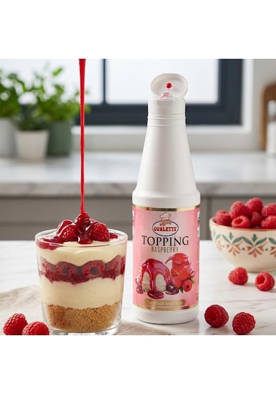 Ovalette Topping Frambuaz Sosu 1 Kg Tatlı, Waffle, Pancake Ve İçecekler İçin Yoğun Meyve Aromalı Topping