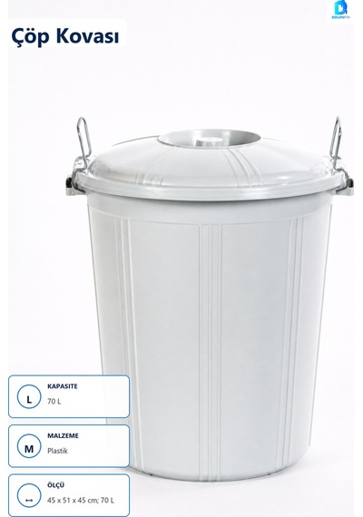 Kilitli Çöp Kovası 70 L Plastik 45 X 51 X 45 Cm