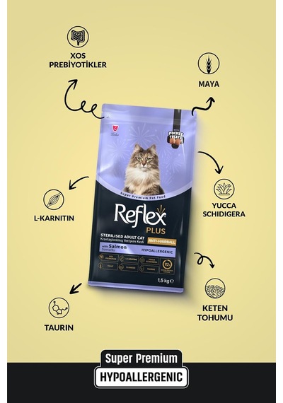 Plus Pocket Treats İlaveli Kısırlaştırılmış Anti-hairball Somonlu Kedi Maması 1,5 Kg