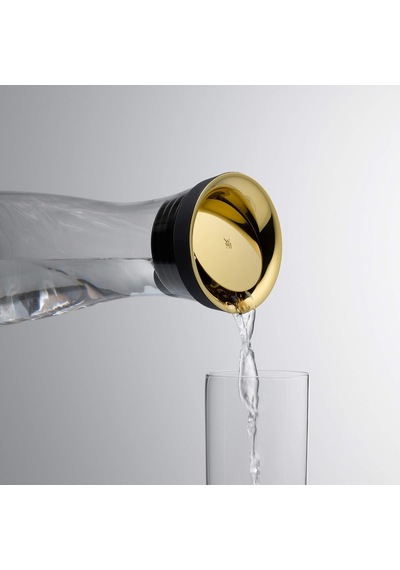 Basic Cam Su Sürahisi, 1 L, Kapaklı, Silikon Kapaklı, Akıllı Kapak Teknolojisi, Altın Renk Kapak