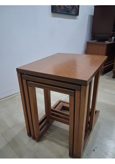 Zigon Sehpa 90588 Ilgz C Dörtlü Lake Ceviz Kayın Tekerlekli Ayak Kutuda Sevk El Yapım Kahverengi