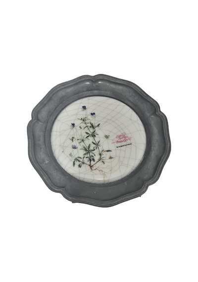 Vintage Zınn Çerçeveli Dekoratif 3 Renkli Menekşetemalı Duvar Tabağı 10cm 008