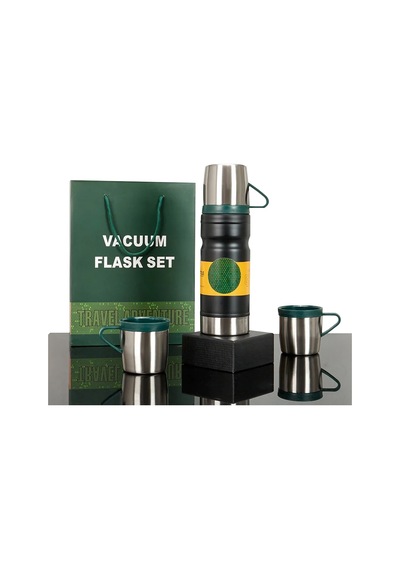 Sunup Sn-22234 Paslanmaz Çelik Vakumlu Termos 12 Saat Sıcak 24 Saat Soğuk Termos Seti 680 ML - Yeşil