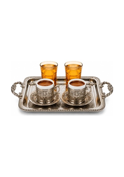 P. Osmanlı Desenli Kahve Yanı Su Bardağı, 130cc, 2'li Set, Cam Çok Renkli