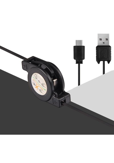 Usb - Micro Usb Şarj Ve Veri Kablosu, Makaralı 80 Cm, Siyah -