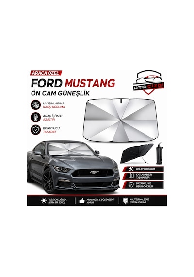 Ford Mustang Şemsiye Tip Ön Cam Güneşliği Katlanabilir Uv Korumalı Araç Cam Güneşlik