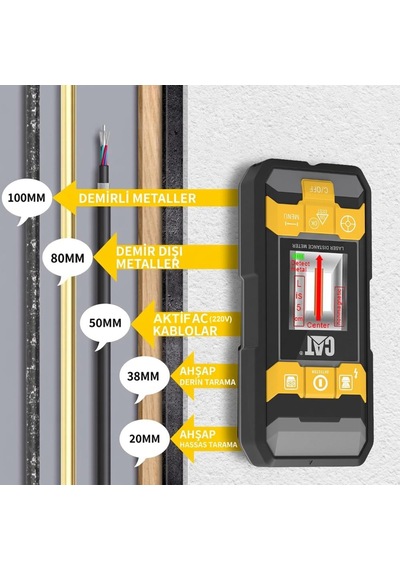 Cat Da980621 3.7volt Li-po 3 Ü 1 Arada 40m Lazer Metre +hizalama +metal/ahşap/voltaj Dedektörü