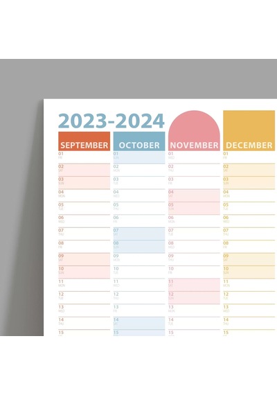 Eylül Başlangıç 2026-2027 Akademik Takvim Renkli, Akademik Planlayıcı Takvim, Duvar Takvimi