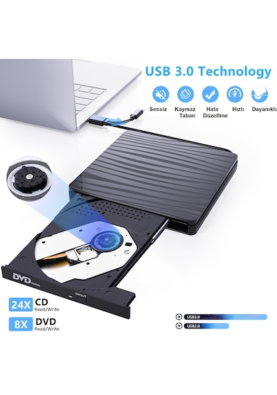 Upway Dvd Rw Usb 3 0 Type C Slim Harici Cd Dvd Yazıcı Okuyucu Apple Uyumlu MacBook İmac Windows11