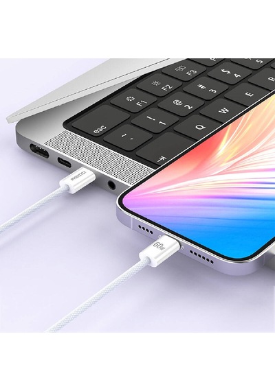Type-c To Type-c Pd Şarj Kablo Recci Rs15cc Nature Serisi 60w Hızlı Şarj Özellikli 2m Beyaz