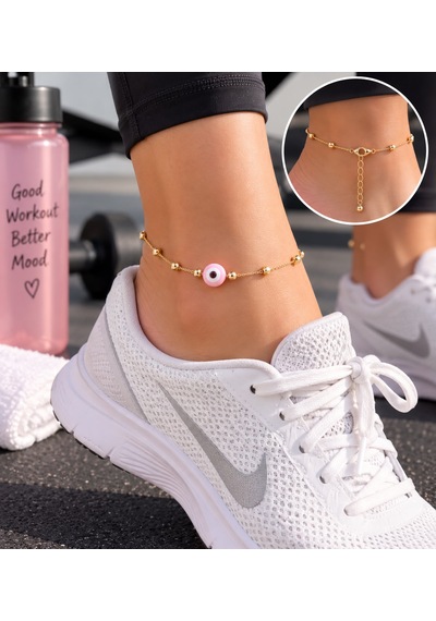 Pembe Nazar Boncuklu Gold Halhal