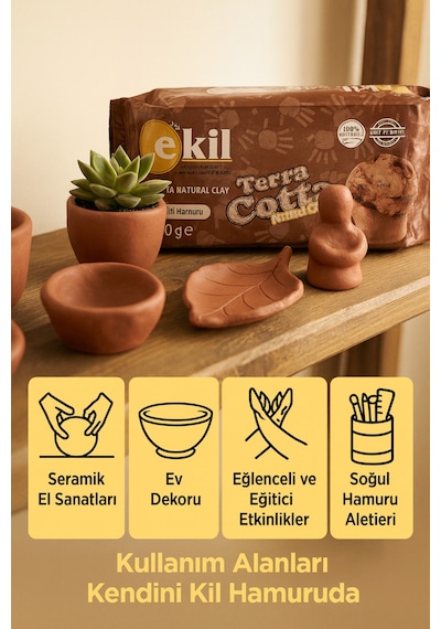 Terra Cotta Doğal Kil Hamuru 250 G Hava İle Kuruyan Seramik Hamur El Sanatları, Dekor, Modelleme 250 Gr