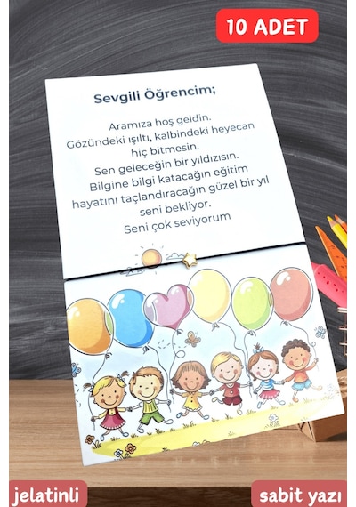 10 Adet Balon Konsept Okuluna Hoşgeldin Kartlı Emoji Bileklik - Sınıf Hediyesi - Öğrenci Hediyesi Renkli