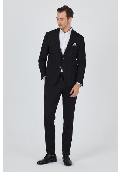 İmza Siyah Mono Yaka Gofreli Esnek 6 Drop Slim Fit Casual Ceket 1002250126 Siyah