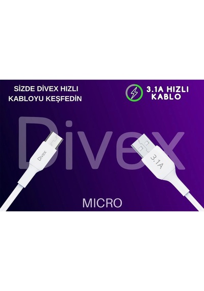 Divex 3.1a Micro Usb Hızlı Şarj Data Kablosu 1 Metre Dc-110
