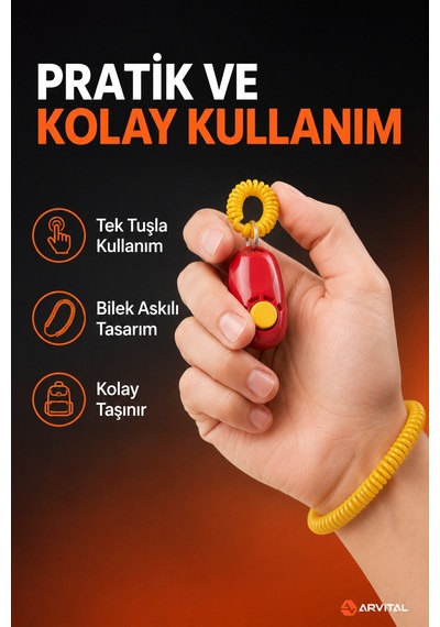 Köpek Eğitim Clicker Bilek Askılı Sesli Eğitim Aparatı