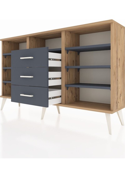 Arges Konsol 7 Raflı 3 Çekmeceli 132x30x83 Çam-antrasit/antrasit Antrasit/antrasit Arges Konsol 7 Raflı 3 Çekmeceli 132x30x83 Çam-antrasit/antrasit Antrasit/antrasit