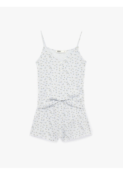 Koton Askılı Çiçekli Şortlu Pijama Takımı Mavi Desenli 6slk40183mk