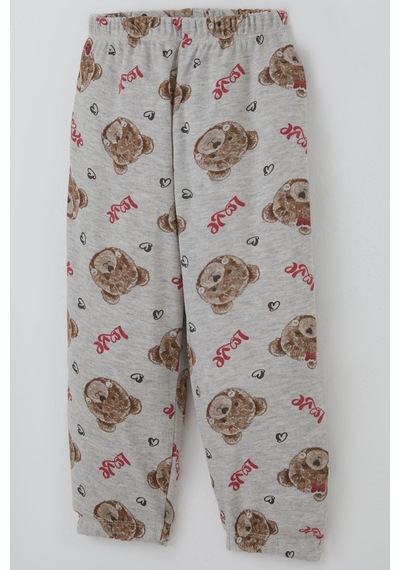 Breeze Kız Bebek Pijama Takımı Sevgi Temalı Fiyonklu Ayıcık Desenli 9 Ay-3 Yaş, Açık Gri Melanj Açık Gri Melanj