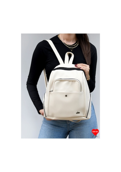 Jara Bag Jara Freya Yıkama Deri Sırt Çantası Krem Büyük Boy Jara17-7