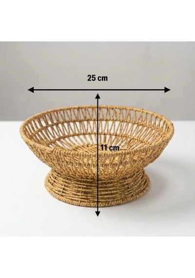Biishe 25 Cm Plastik Rattan Servis Çanağı Doğal Hasır Görünümlü Dekoratif Meyve, Ekmek Ve Sunum K Çok Renkli