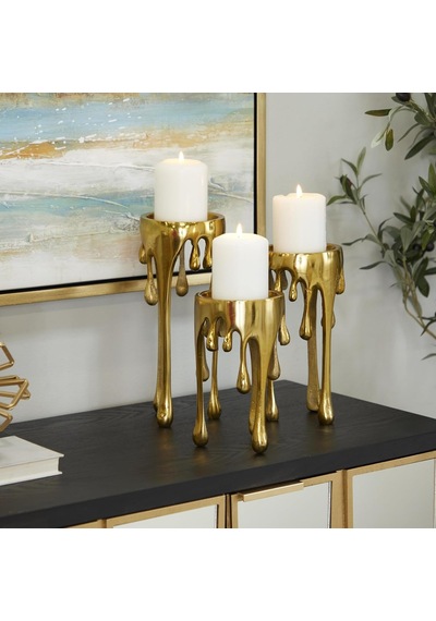 Cosmopolitan Tarafından Cosmoliving Alüminyum Metal Soyut Dekoratif Mumluk Erime Damla Mum Standı, 3'lü Mum Tutucu S Diğer