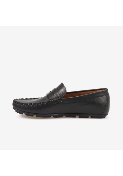 Kemal Tanca Erkek Hakiki Deri Bağcıksız Kauçuk Tabanlı Loafer A9408 Siyah