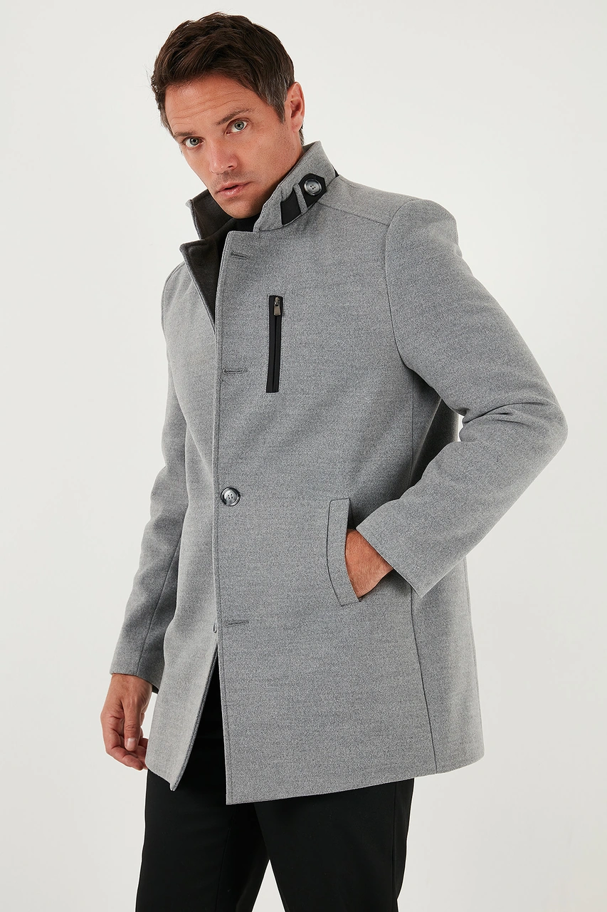 Buratti Slim Fit Düğmeli Dik Yaka Kaşe Erkek Kaban 5840099 Gri
