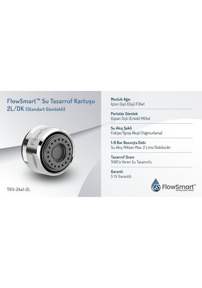 Flowsmart Avantaj Paketi 10 Lu 2 L/dk Su Tasarruflu Aeratör %90 Tasarruf Øf24 Uyumlu