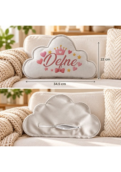 Bk Gift Kişiye Özel İsimli Gri Bulut Yastık-3 - Bebek Ve Çocuk Odası Dekoratif Yastık 34,5x22 Cm