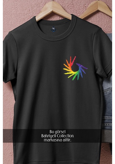 Oversize Lgbt Rainbow Flag Cep Tasarımlı Unisex T-shirt Siyah